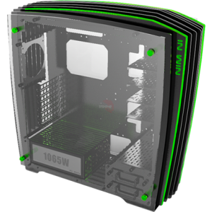 InWin h-frame 2.0 Full Tower - Verde con Negro - Fuente de Poder 1065W